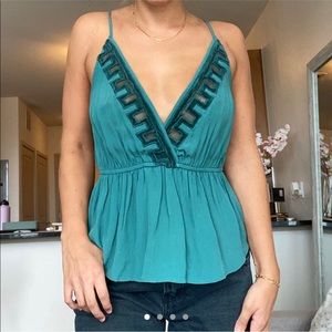 Turquoise Free People Front & Back Low Cut Tank